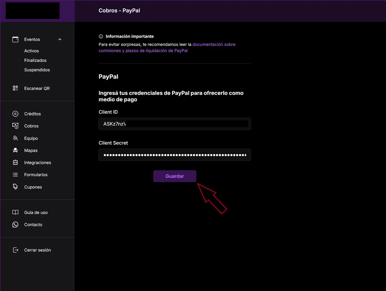 Vincular PayPal en Tikzet