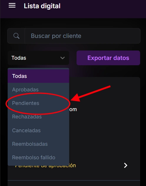 Filtrar ventas pendientes