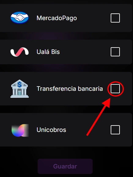 Seleccionar transferencia