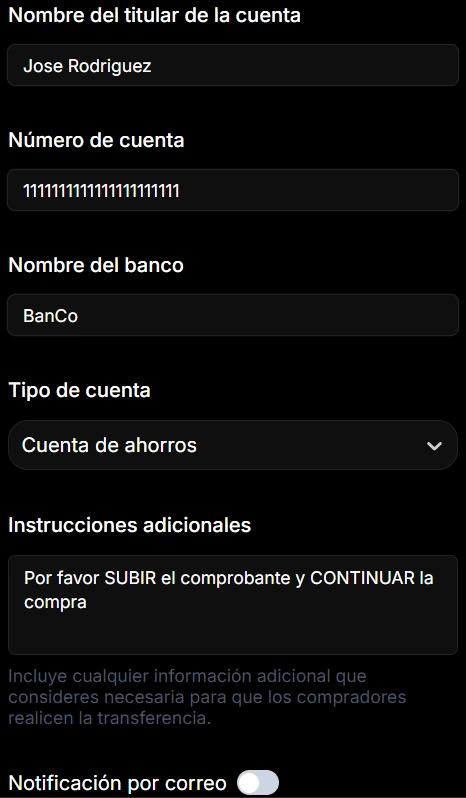 Formulario cuenta Colombia