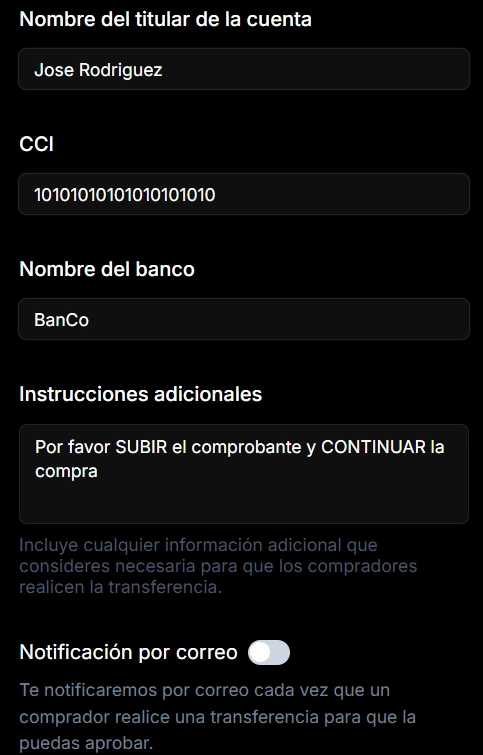 Formulario cuenta bancaria Perú